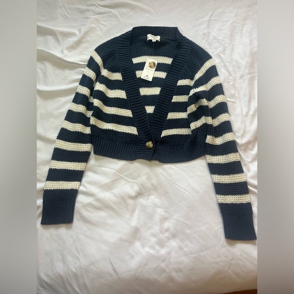 Pink Rose Blue and White Striped Cardigan Sweater - Picture 2 of 9